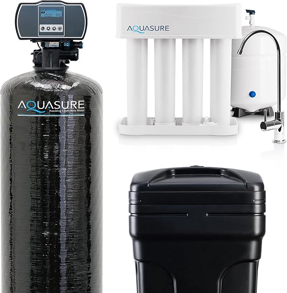 Aquasure 64,000 Grains Whole House Water Filter Bundle with Softener and 75 GPD RO
